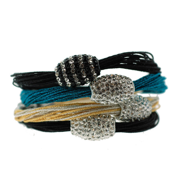 6" Yellow Silk Cord Bracelet with Black and White Crystal Bead