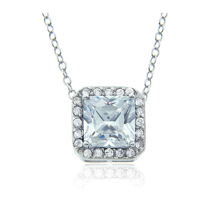 7mm Princess Halo Pendant set in Sterling Silver