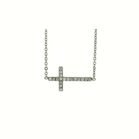 18" Steel Side Cross Pendant Necklace