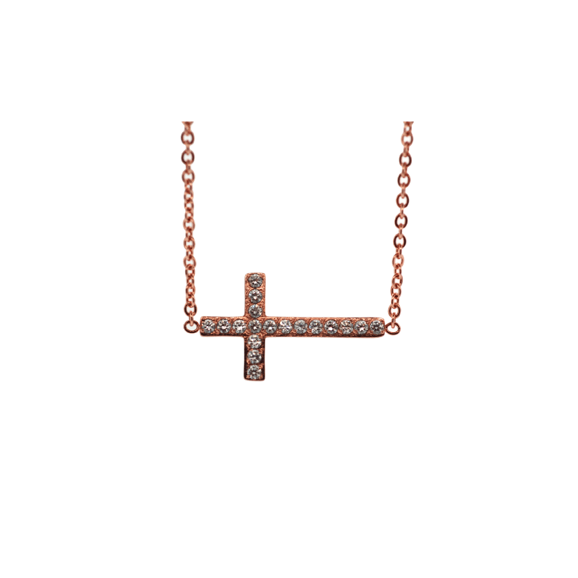 18" Rose Gold Side Cross Pendant Necklace