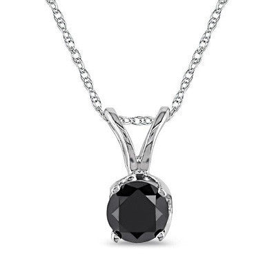 1.00ct; One Carat Black Diamond Studs Single Stone Pendant in Sterling Silver (.90-1.10ct total weight)